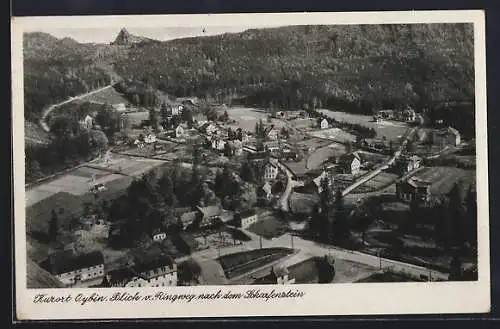 AK Oybin, Blick v. Ringweg nach dem Scharfenstein