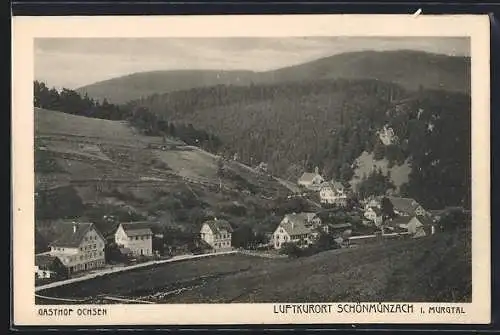 AK Schönmünzach, Gasthof Ochsen, Bes. Karl Batsch, Blick in das Tal