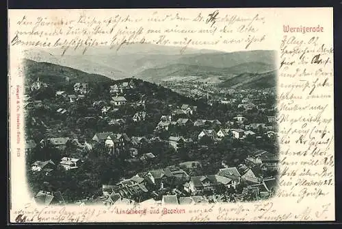 AK Wernigerode, Blick auf Lindenberg und Brocken