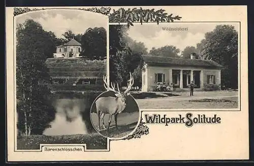 AK Stuttgart, Wildpark Solitude, Bärenschlösschen, Hofjäger