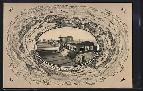 AK Oybin, Gasthaus Sächs. Hochwaldbaude, Rundschau vom Hochwald, Plissenberg, Zittau, Gabel