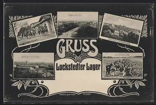 Mikroskop-AK Lockstedter Lager, Kommandantenhaus, Wellblechbaracken, Geschützpark