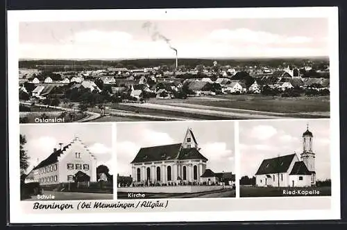 AK Benningen /Memmingen, Ried-Kapelle, Schule, Ortspanorama