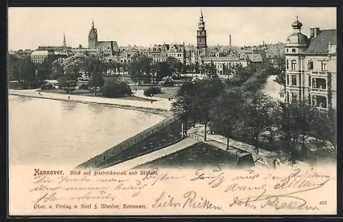 AK Hannover, Friedrichswall und Altstadt aus der Vogelschau