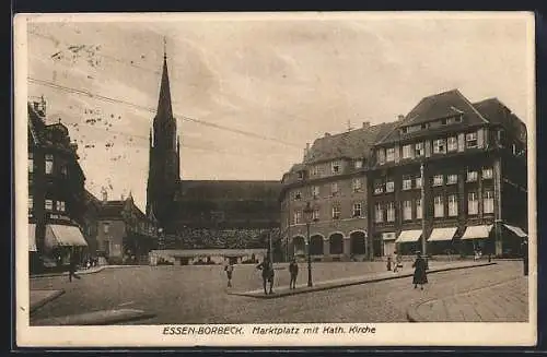 AK Essen-Borbeck, Marktplatz mit kath. Kirche