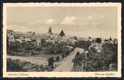 AK Schwenda /Harz, Ortsansicht vom Haseltal aus