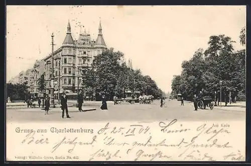 AK Berlin-Charlottenburg, Am Knie, Strassenpartie mit Turmgebäude