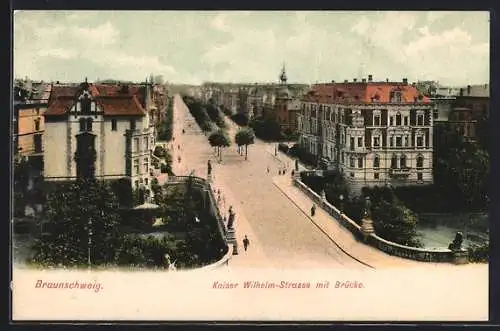 AK Braunschweig, Kaiser Wilhelm-Strasse mit Brücke