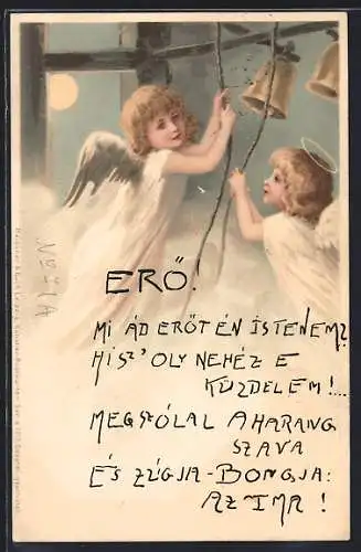 AK Engel läuten Glocken im Mondschein