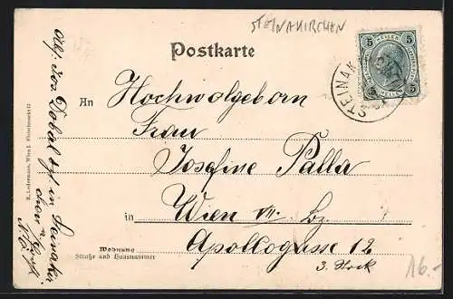 AK Steinakirchen a. Forst, Ortsansicht, Kaiserl. Schloss Wolfpassing, Kaiser Franz Josef-Jubiläumswarte am Hochkogelberg