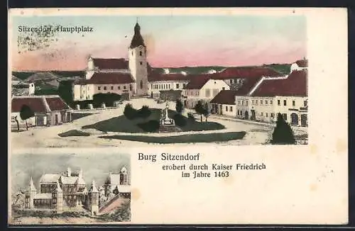 AK Sitzendorf, Hauptplatz mit Kirche, Burg Sitzendorf