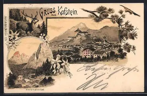 Lithographie Kufstein, Totalansicht aus der Vogelschau