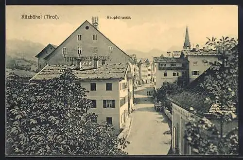 AK Kitzbühel, Gasthaus Tiefenbrunner mit Strassenpartie