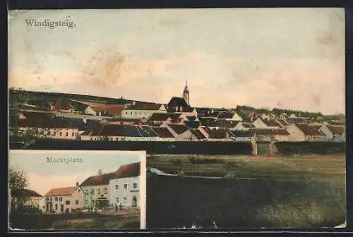 AK Windigsteig, Teilansicht mit Kirche, Marktplatz