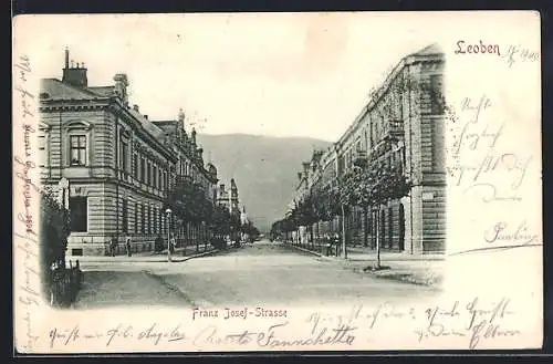 AK Leoben, Franz Josef-Strasse mit Gebäudeansicht