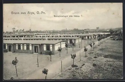 AK Arys /O.-Pr., Barackenlager von Süden