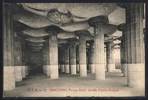 AK Barcelona, Parque Güell, Detalle (Teatre Griego)