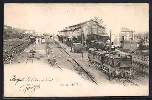 AK Evreux, La Gare, Züge im Bahnhof