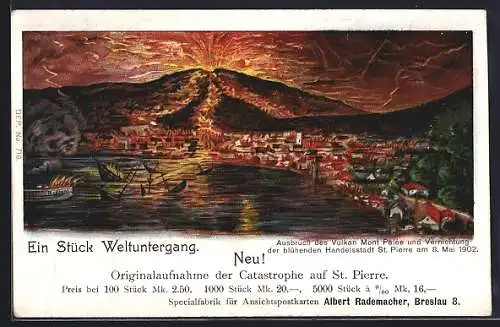 AK Saint-Pierre, Ausbruch des Vulkans Mont Pelé am 8. Mai 1902