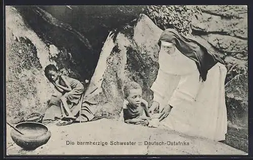 AK Deutsch-Ostafrika, Barmherzige Schwester mit Kindern