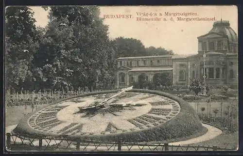 AK Budapest, Margareteninsel, Blumenuhr, Uhr