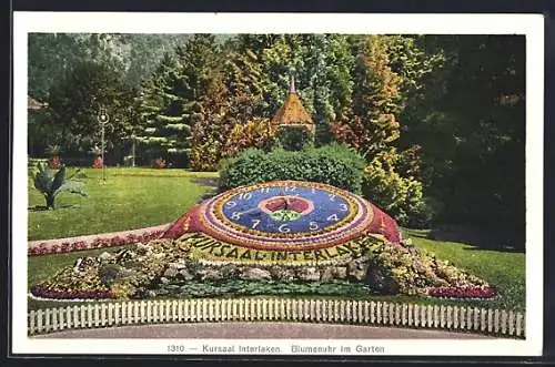 AK Interlaken, Blumenuhr im Garten des Kursaals