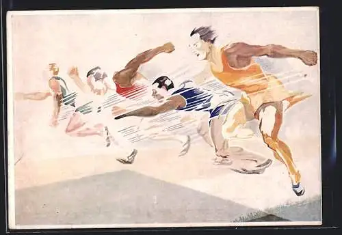 Künstler-AK sign. Pschenitschnikow: Das Rennen