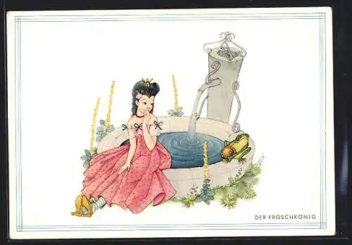 AK Prinzessin und der Froschkönig sitzen am Brunnen, Märchen