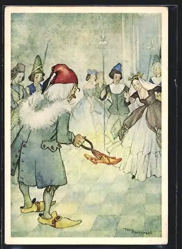 AK Mann hält die glühenden Schuhe mit Kneifzange, Königin erschrickt, Schneewittchen