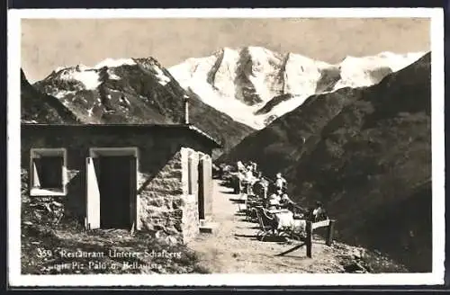 AK Pontresina, Restaurant Unterer Schafberg mit Sonnenterrasse, Bellavista und Piz Palü