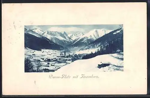 AK Davos-Platz, Ortsansicht mit Tinzenhorn im Winter