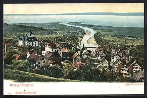 AK Walzenhausen, Ortspanorama mit Fluss