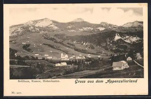 AK Brüllisau, Totalansicht mit Kirche, Gebirge Kamor, Hohenkasten