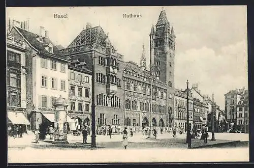 AK Basel, Rathaus mit Umgebung, Litfasssäule