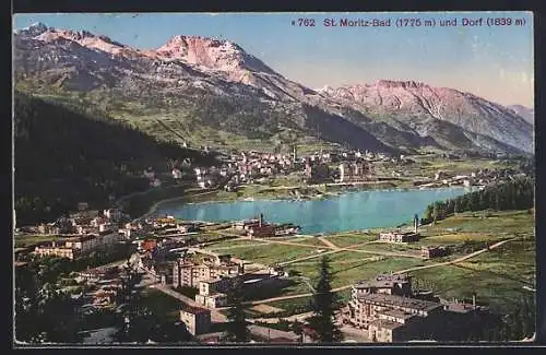 AK St. Moritz-Bad, Ortsansicht mit St-Moritz-Dorf aus der Vogelschau