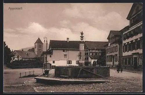 AK Appenzell, Teilansicht mit Brunnen und Kirche