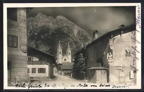 AK Telfs, Ortspartie mit Kirche