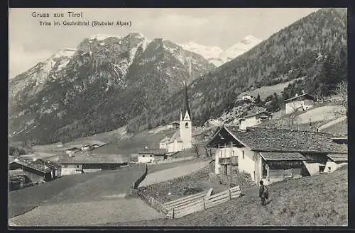 AK Trins im Gaschnitztal /Stubaier Alpen, Panorama mit Kirche
