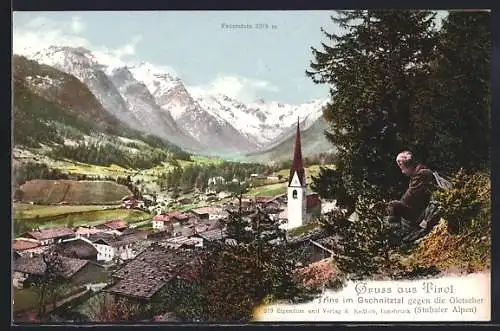 AK Trins im Gschnitztal, Ortsansicht mit Gletschern