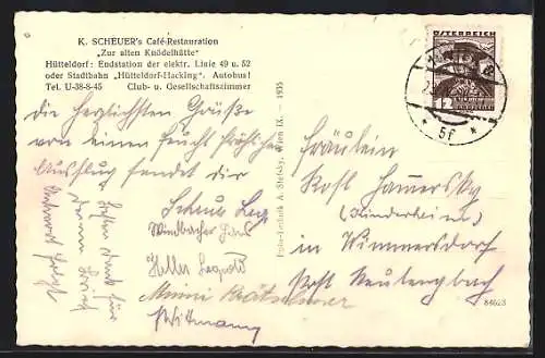 AK Wien, K. Scheuer`s Cafe-Restaurant Zur alten Knödelhütte