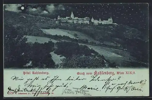 Mondschein-AK Wien, Kahlenberg, Hotel Kahlenberg mit Umgebung