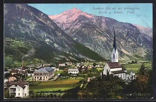 AK Landeck /Tirol, Kirche und Schule gegen Silberspitze