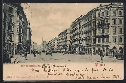 AK Wien, Kärnthnerstrasse, Strassenpartie mit Turmblick