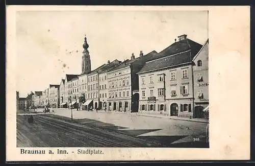 AK Braunau am Inn, Stadtplatz mit Turm