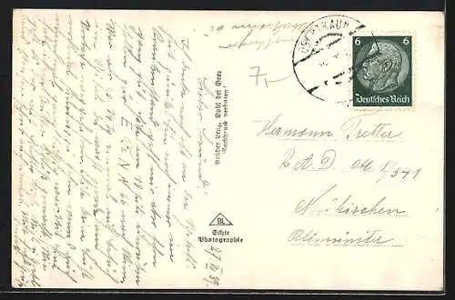 AK Obertraun, Schwimmbad mit Badenden und Bergpanorama