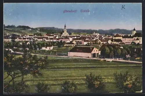 AK Gleisdorf, Totalansicht mit Strasse und Wiesen