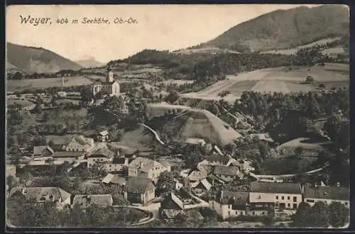 AK Weyer /O.-Ö., Totalansicht mit Bergpanorama aus der Vogelschau