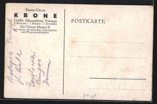 AK Zirkus Maxim II, altrömische Arenaspiele & Wagenwettkämpfe