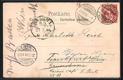 Lithographie Konstanz / Boden-See, Landkarte mit Bregenz, Haag und Lochau, Dampfer auf hoher See