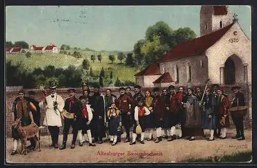 AK Vor der Kirche bei der altenburger Bauernhochzeit, thüringische Tracht